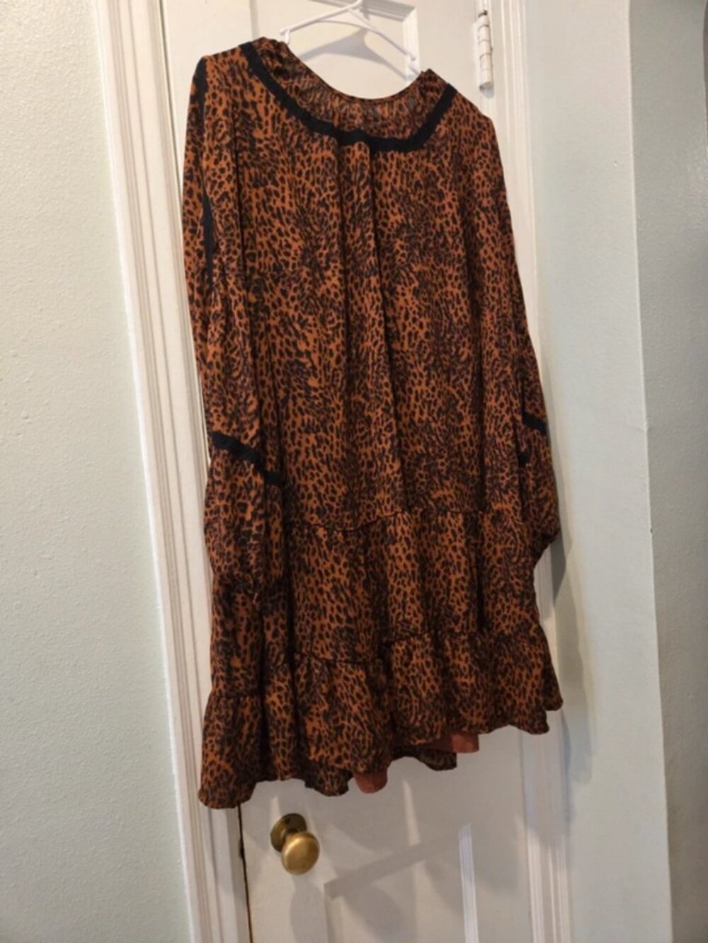 Women's Size XXL Time And Tru Leopard Print Baby Doll Dress Black Camel Brown Li